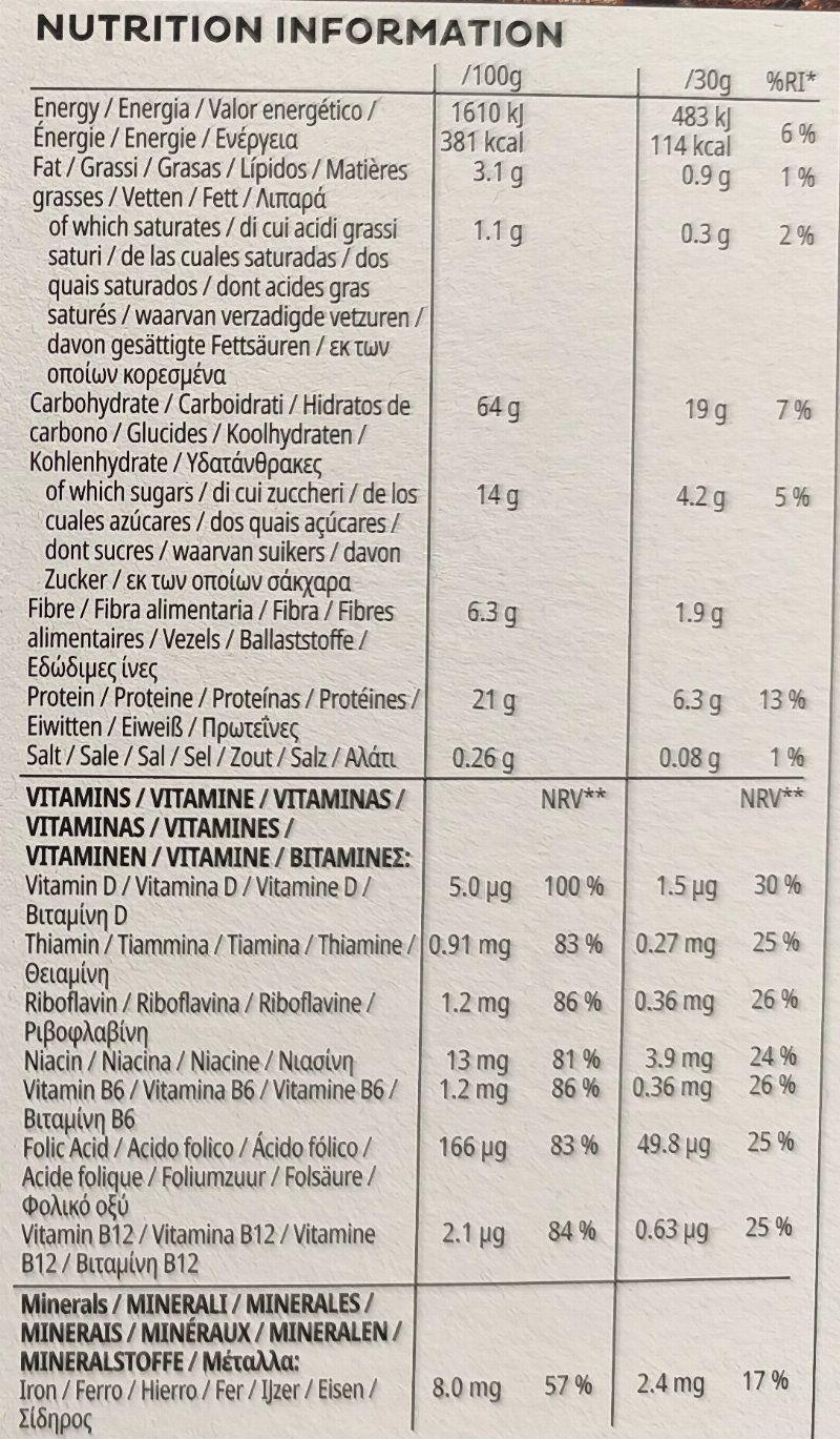 Foto da tabela nutricional