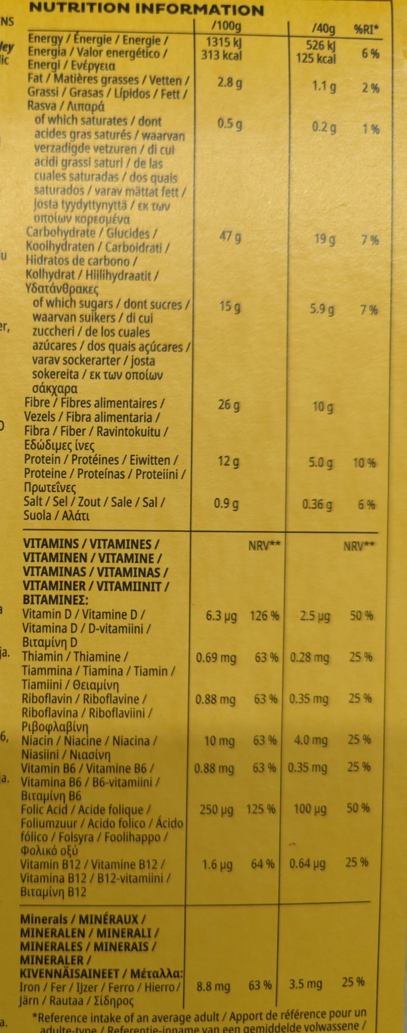 Foto da tabela nutricional