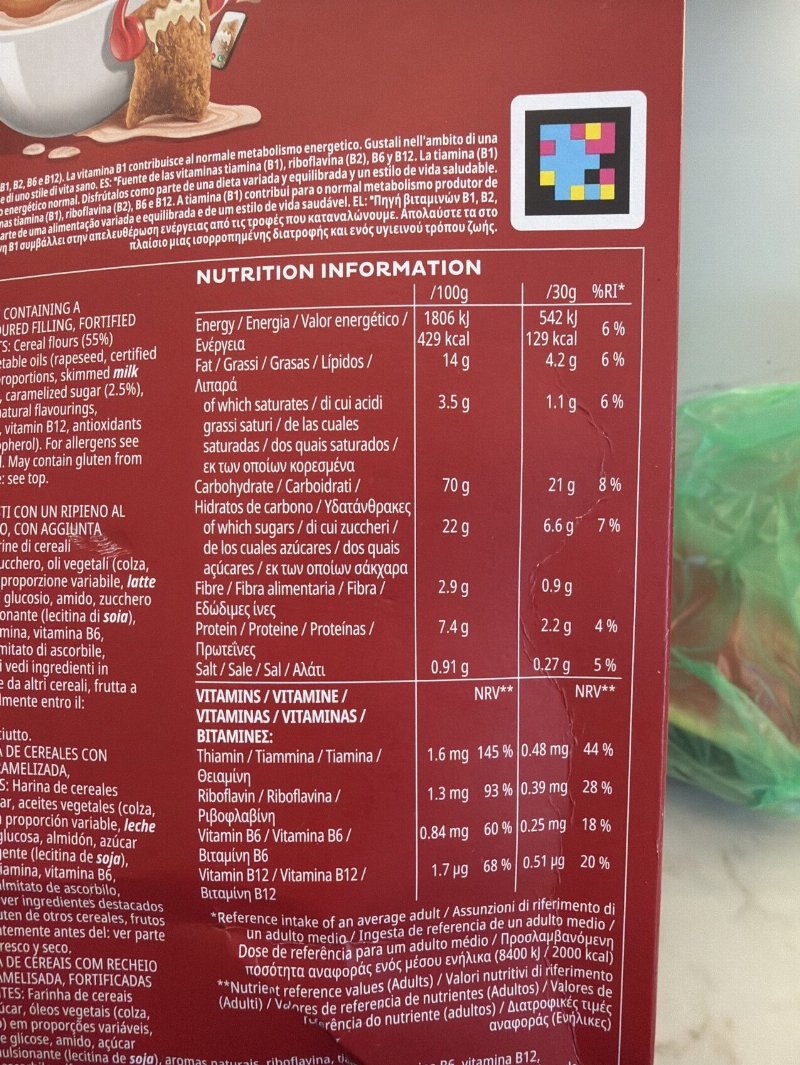 Foto da tabela nutricional