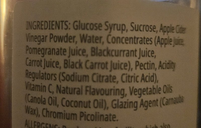 Foto da lista de ingredientes