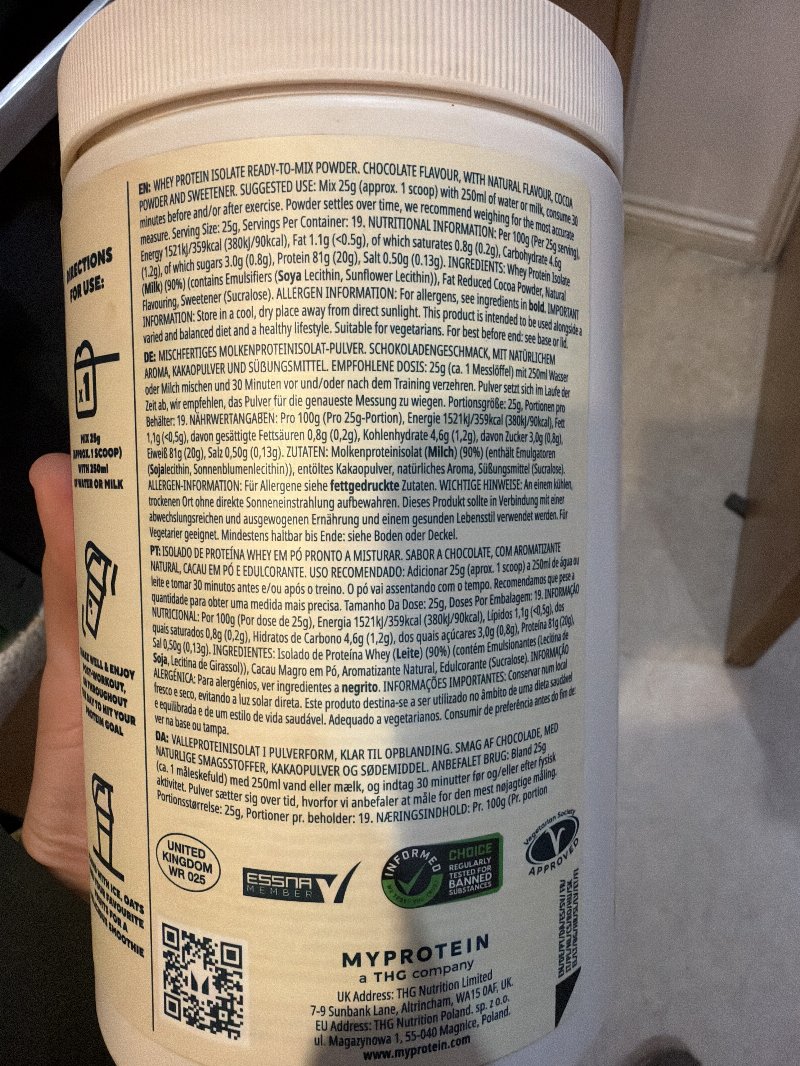 Foto da lista de ingredientes