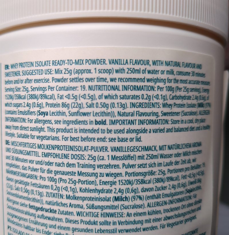 Foto da lista de ingredientes