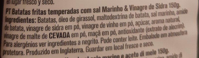 Foto da lista de ingredientes