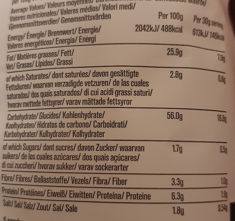 Foto da tabela nutricional
