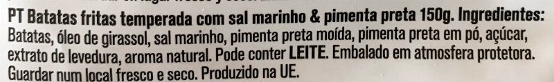 Foto da lista de ingredientes