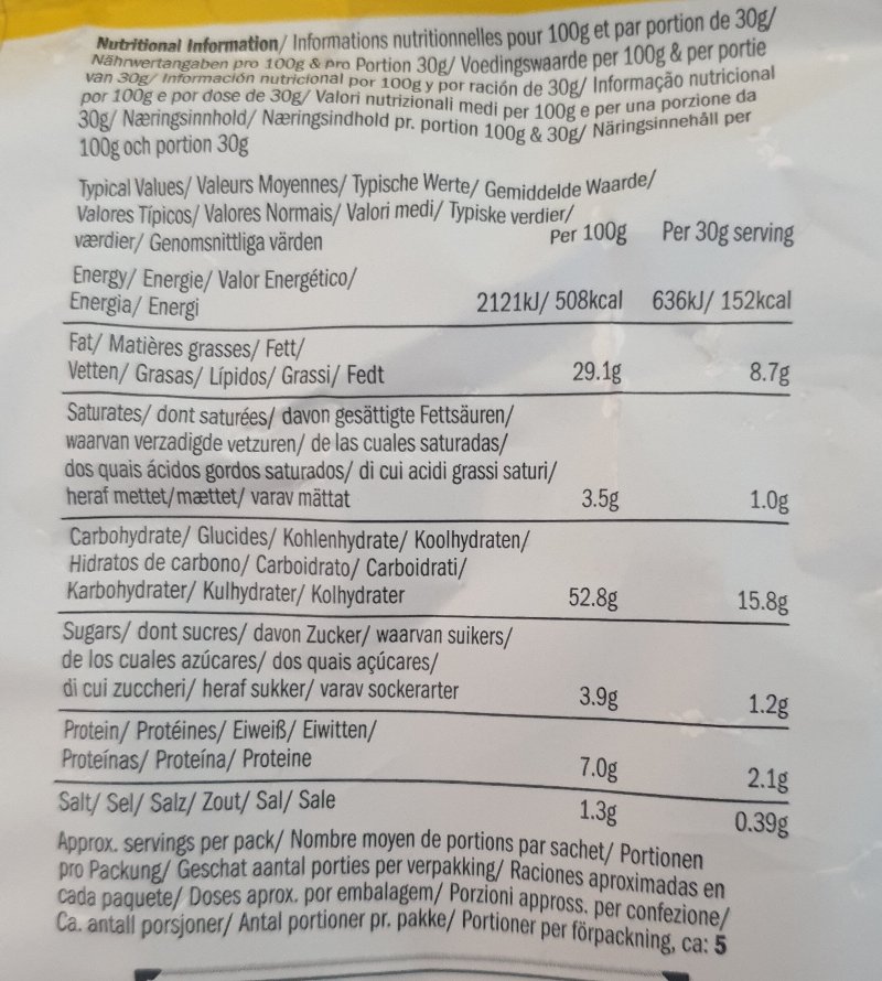 Foto da tabela nutricional