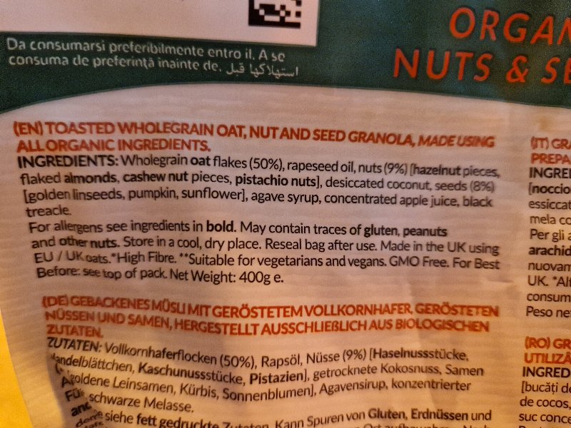 Foto da lista de ingredientes