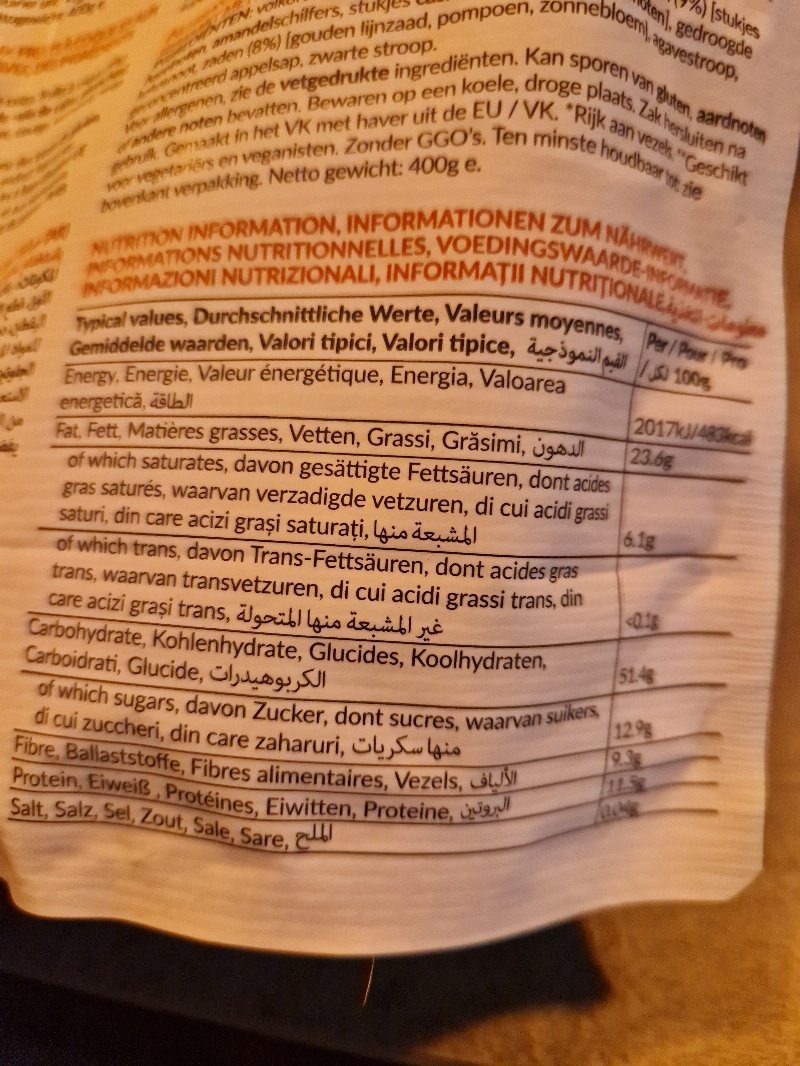 Foto da tabela nutricional