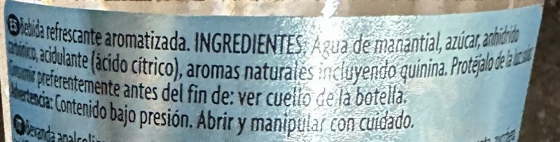Foto da lista de ingredientes