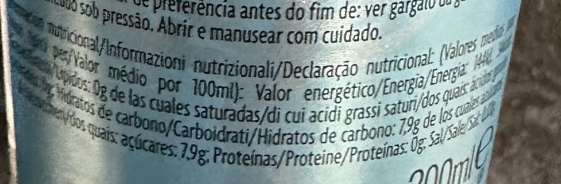 Foto da tabela nutricional