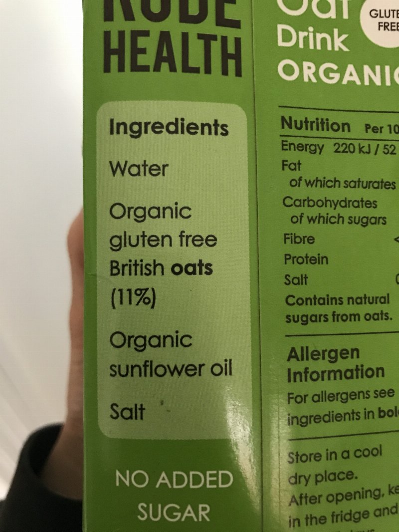 Foto da lista de ingredientes