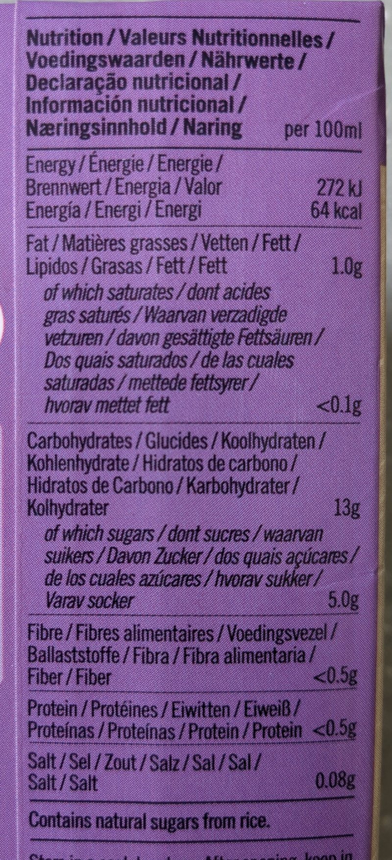 Foto da tabela nutricional
