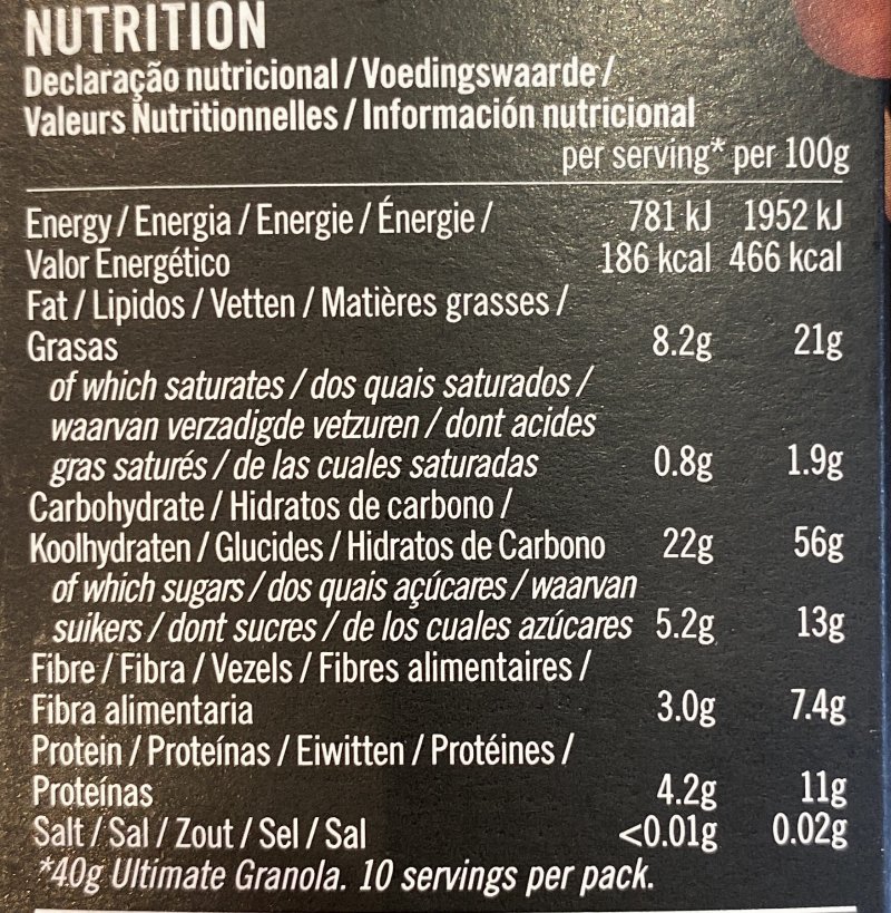 Foto da tabela nutricional