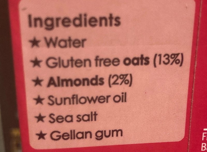 Foto da lista de ingredientes