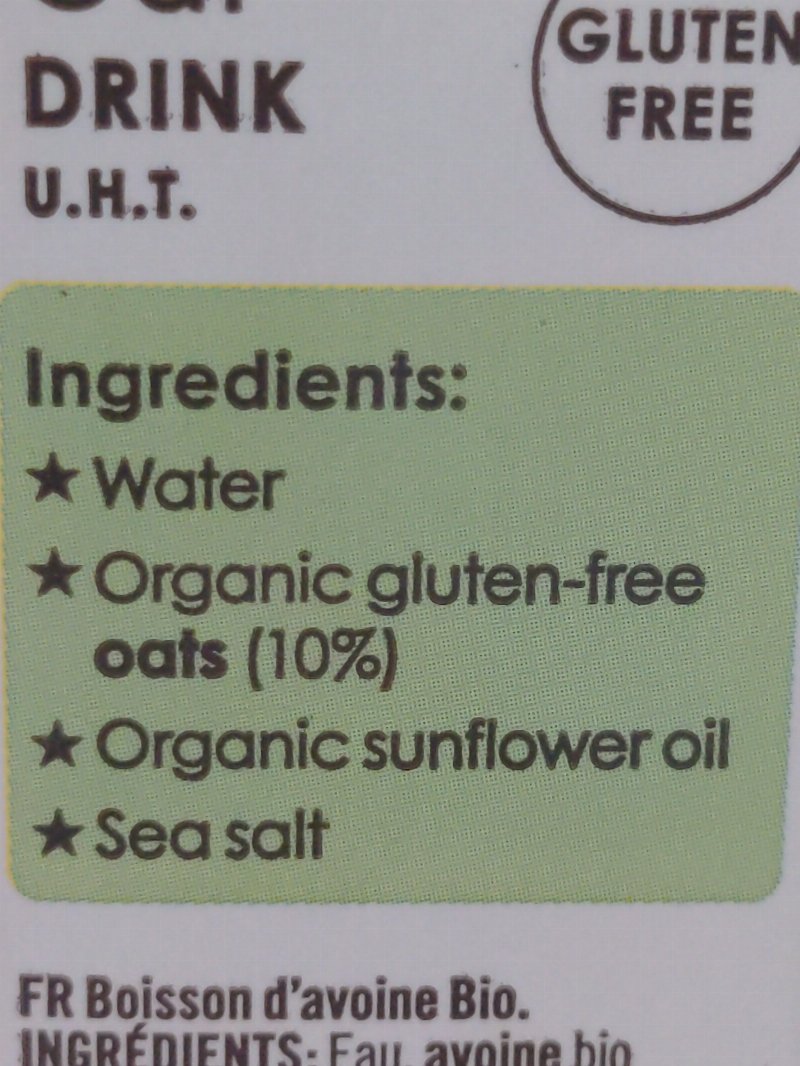 Foto da lista de ingredientes