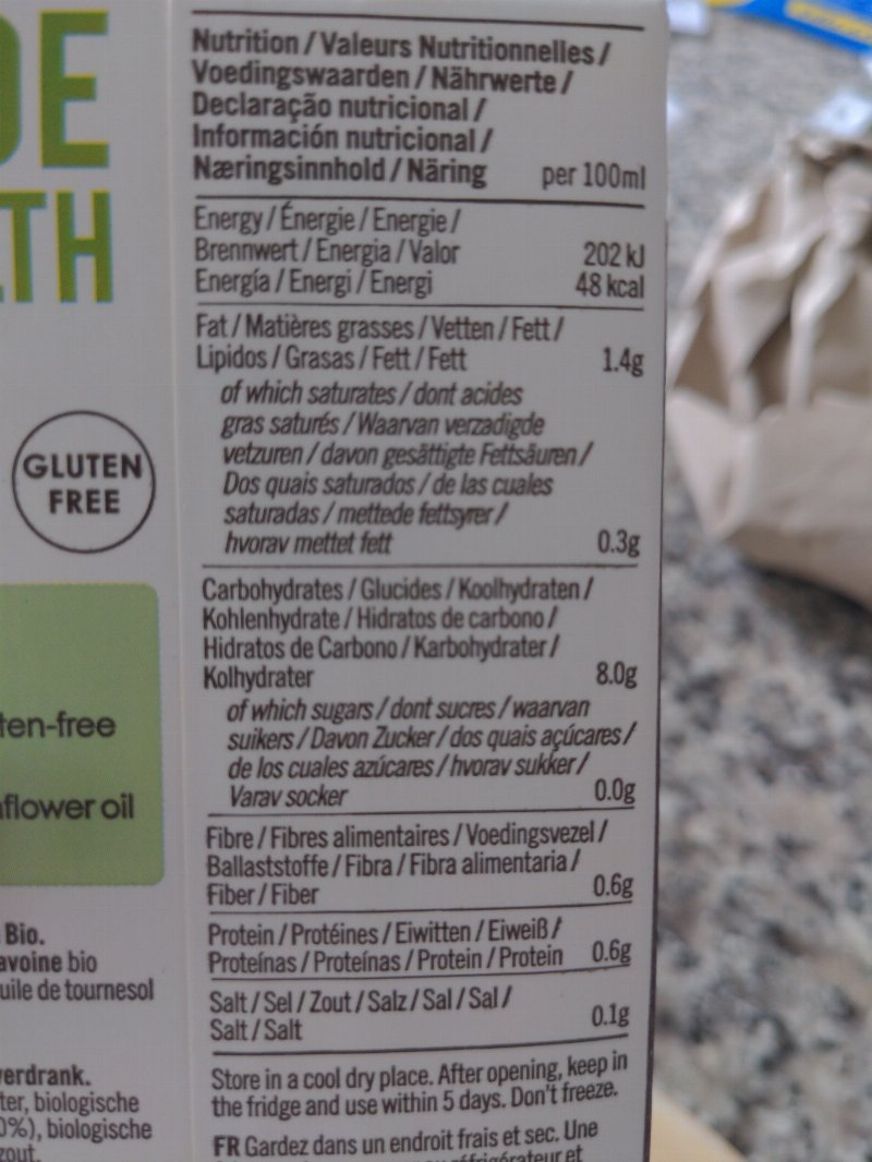 Foto da tabela nutricional