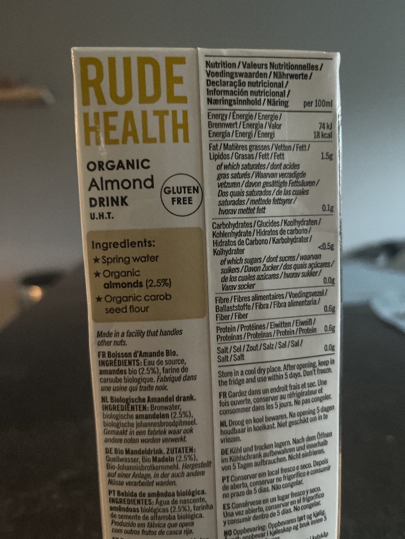 Foto da lista de ingredientes