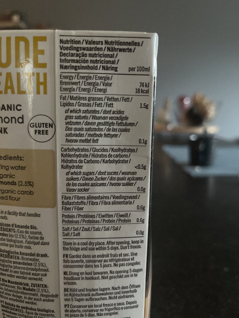 Foto da tabela nutricional
