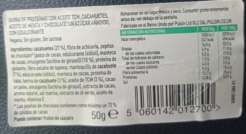Foto da tabela nutricional