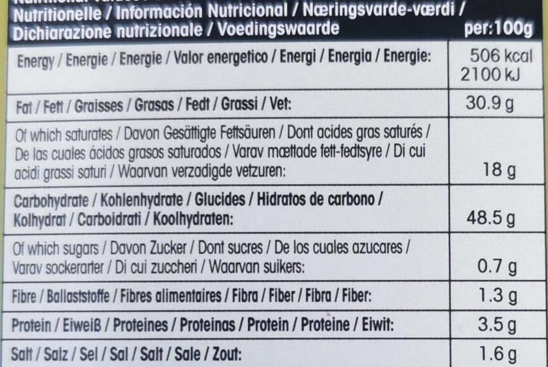 Foto da tabela nutricional