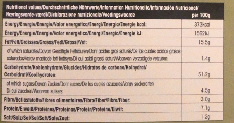 Foto da tabela nutricional