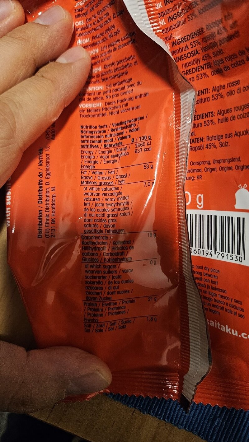 Foto da tabela nutricional