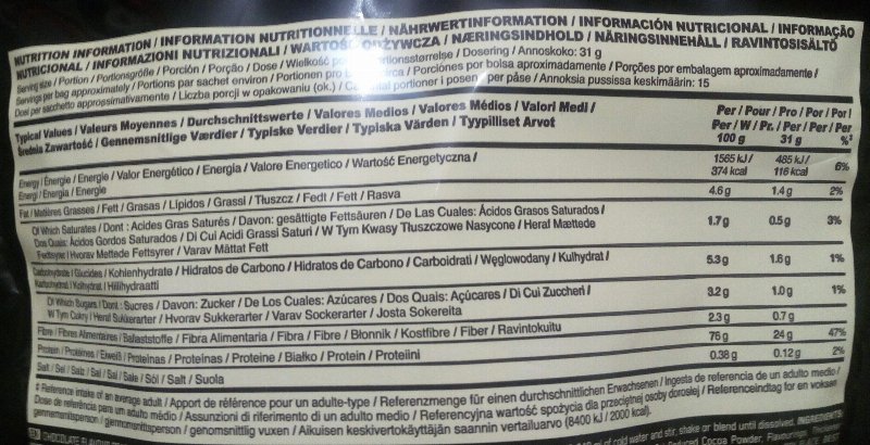 Foto da tabela nutricional