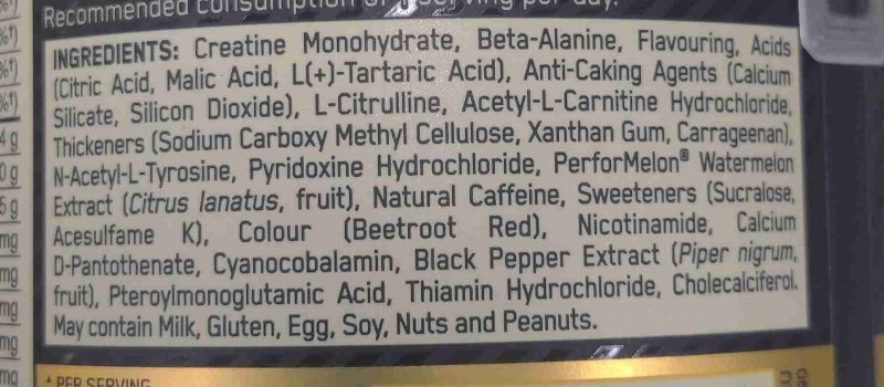 Foto da lista de ingredientes