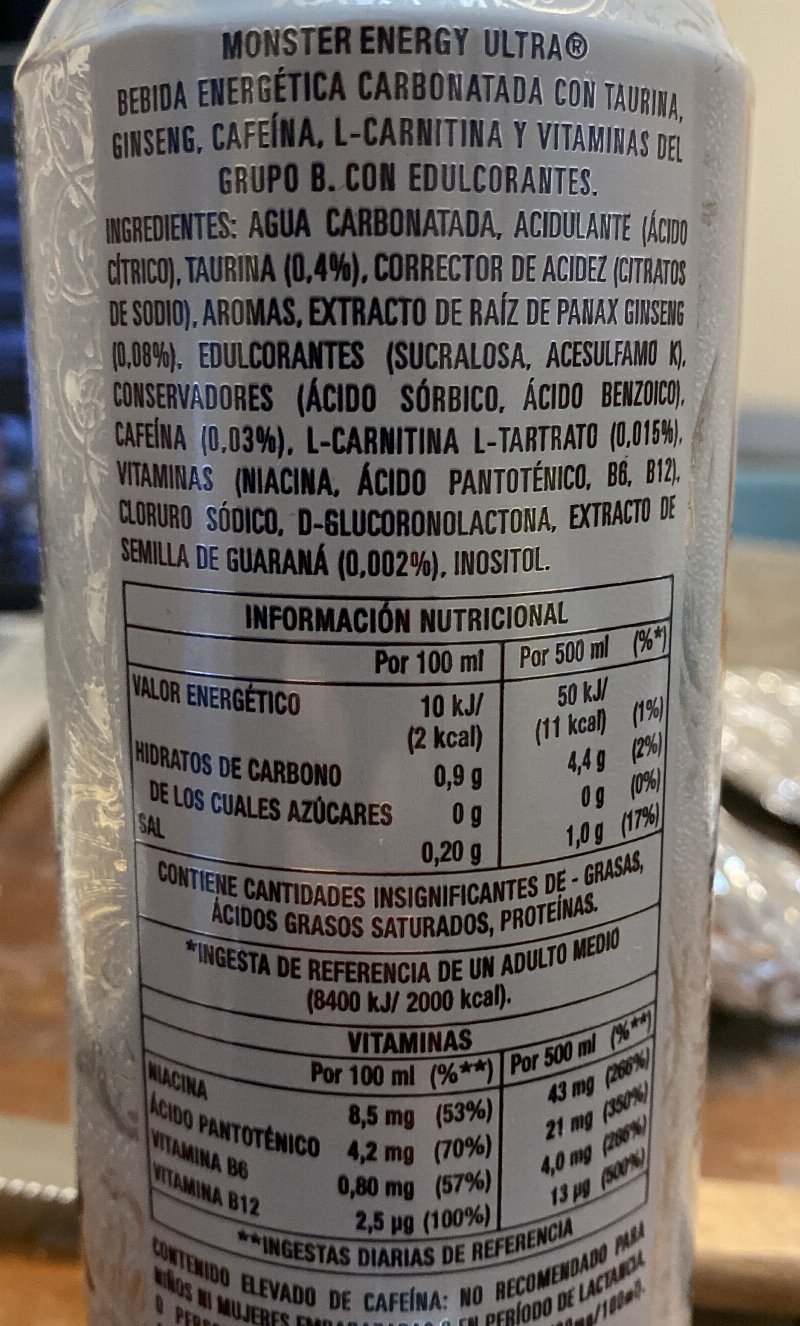Foto da lista de ingredientes