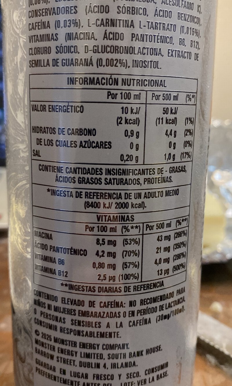 Foto da tabela nutricional