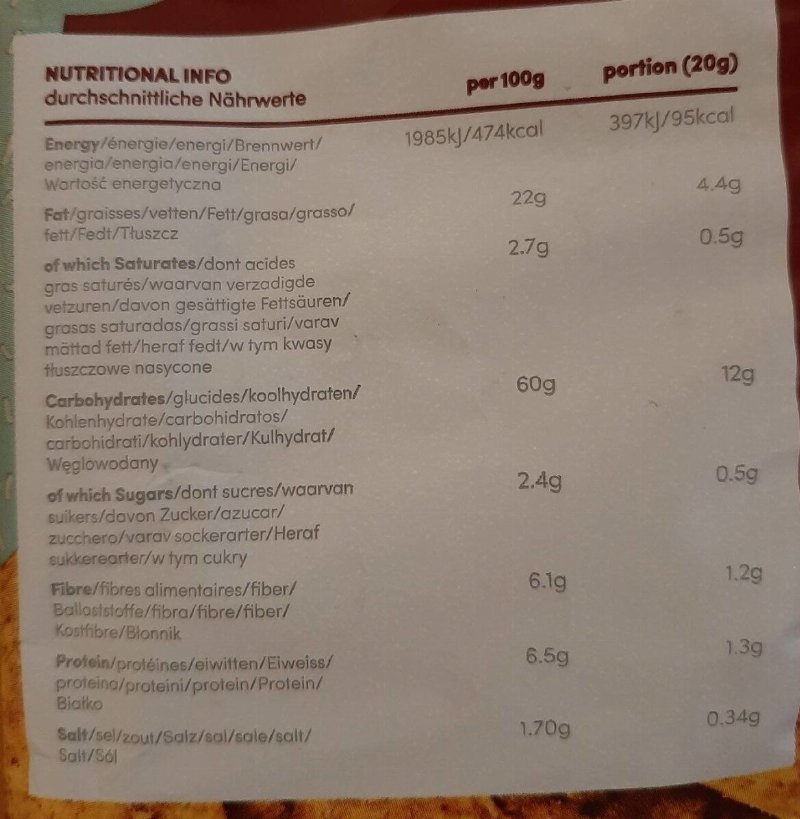 Foto da tabela nutricional