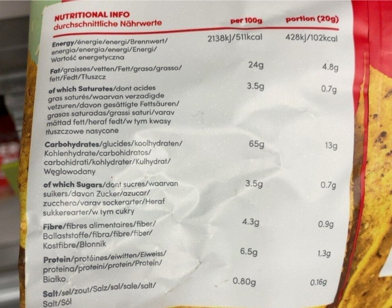 Foto da tabela nutricional