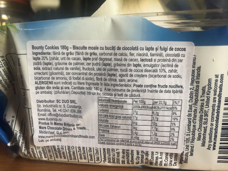Foto da lista de ingredientes