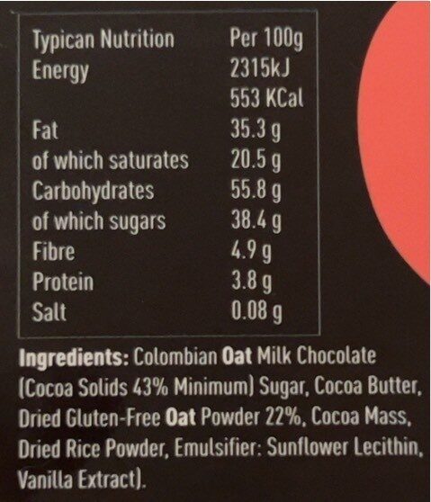 Foto da tabela nutricional