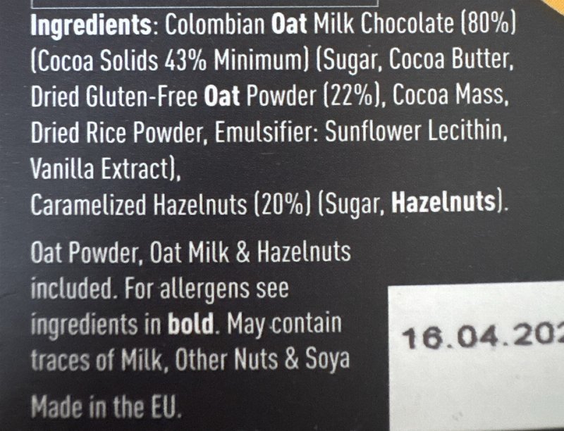 Foto da lista de ingredientes