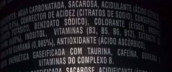 Foto da lista de ingredientes