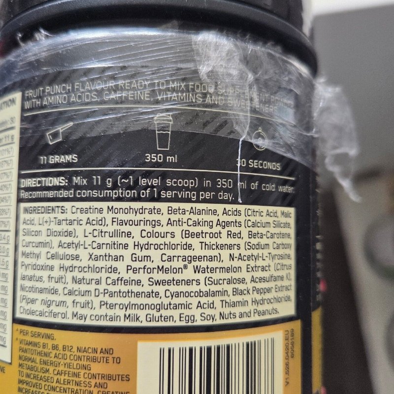 Foto da lista de ingredientes