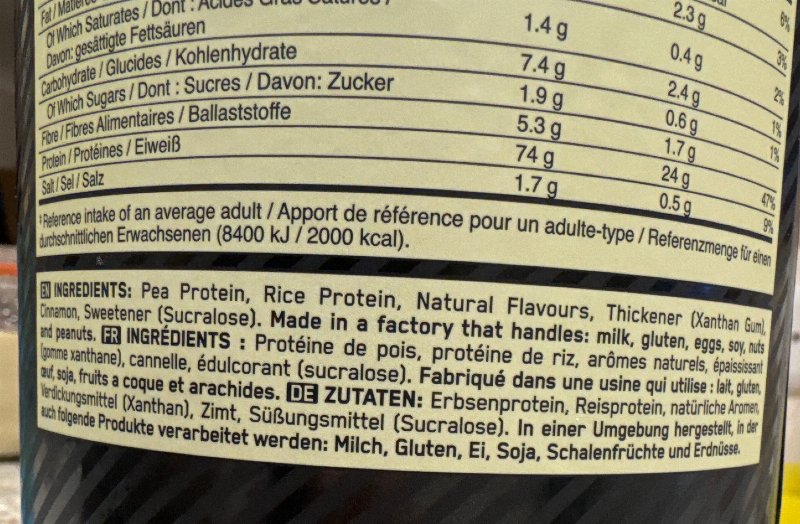 Foto da lista de ingredientes