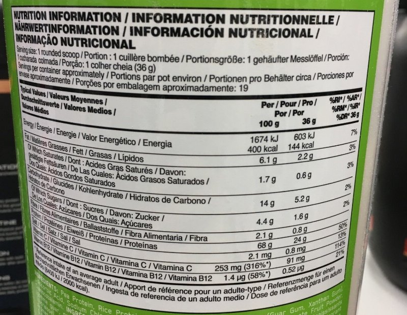 Foto da tabela nutricional