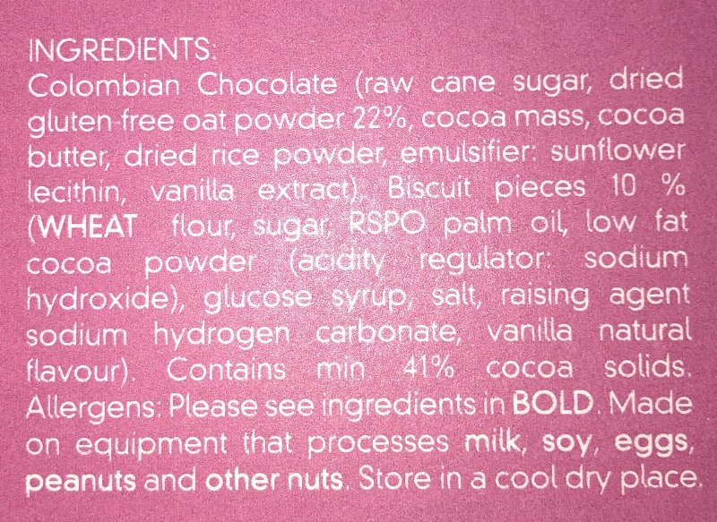 Foto da lista de ingredientes