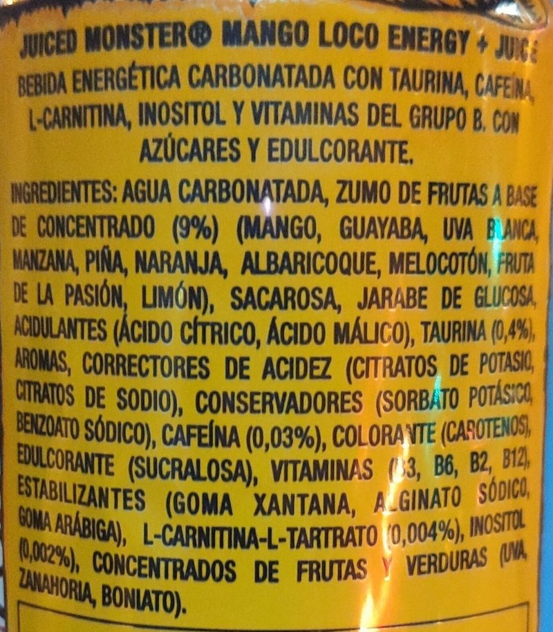 Foto da lista de ingredientes