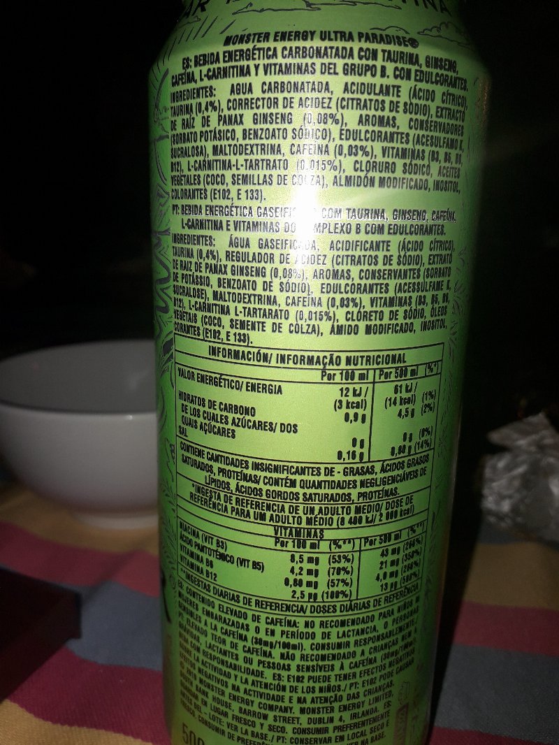 Foto da lista de ingredientes
