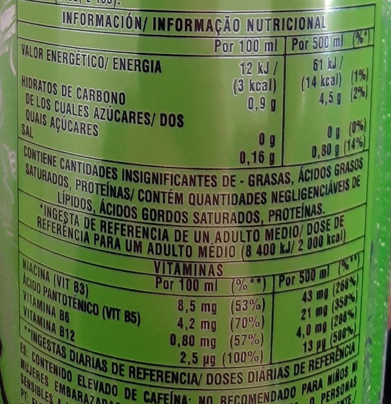 Foto da tabela nutricional