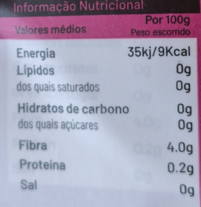 Foto da tabela nutricional