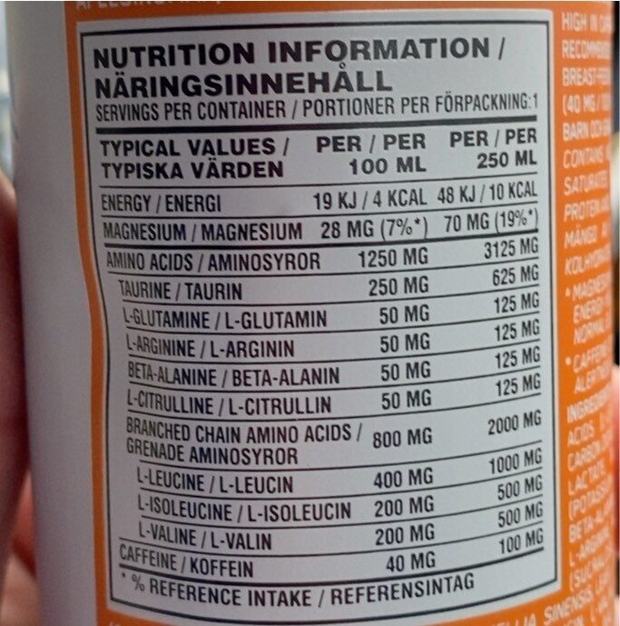 Foto da tabela nutricional