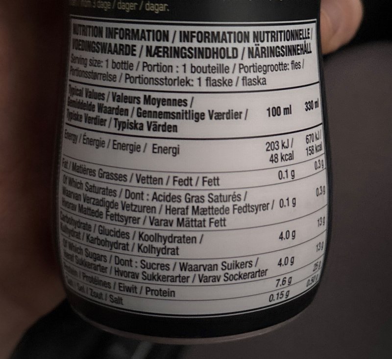 Foto da tabela nutricional