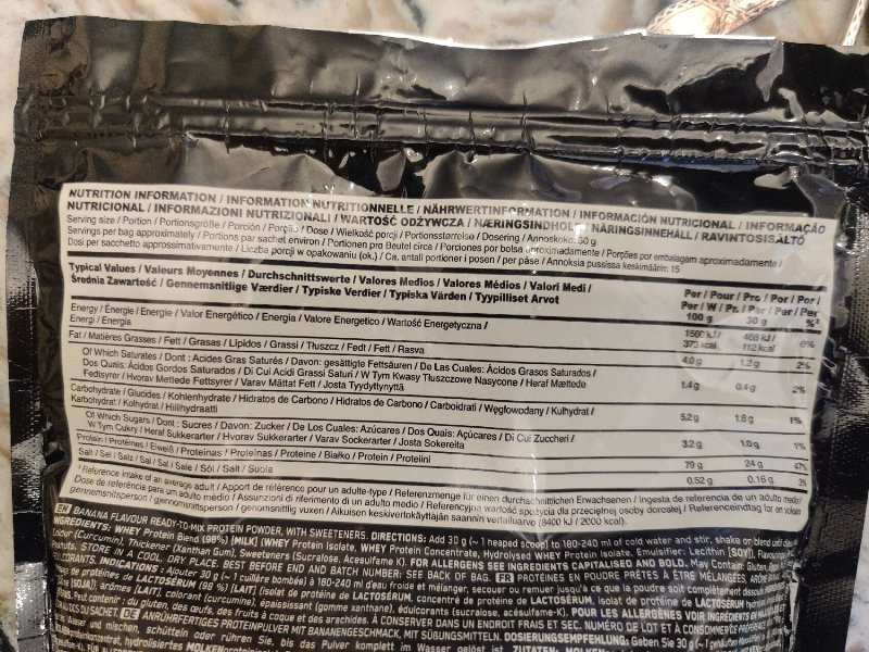 Foto da tabela nutricional