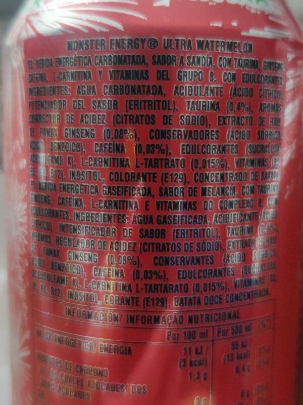 Foto da lista de ingredientes
