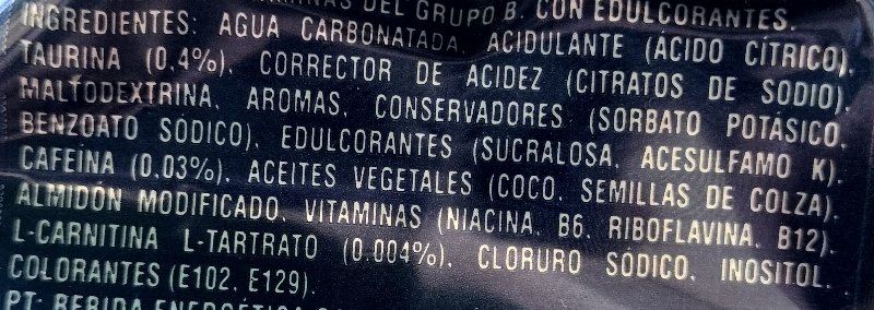 Foto da lista de ingredientes