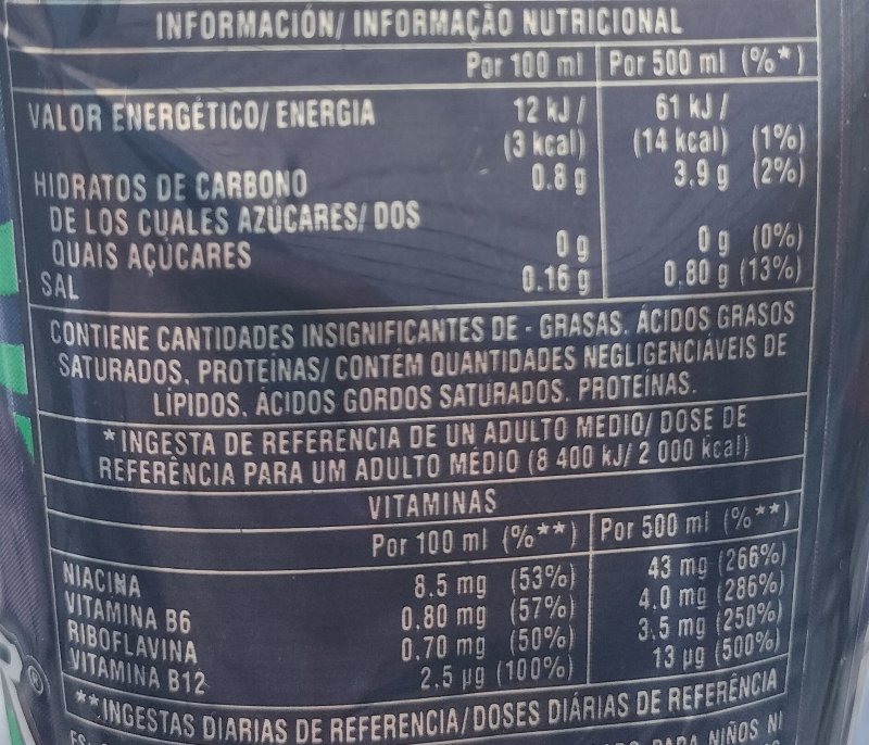 Foto da tabela nutricional